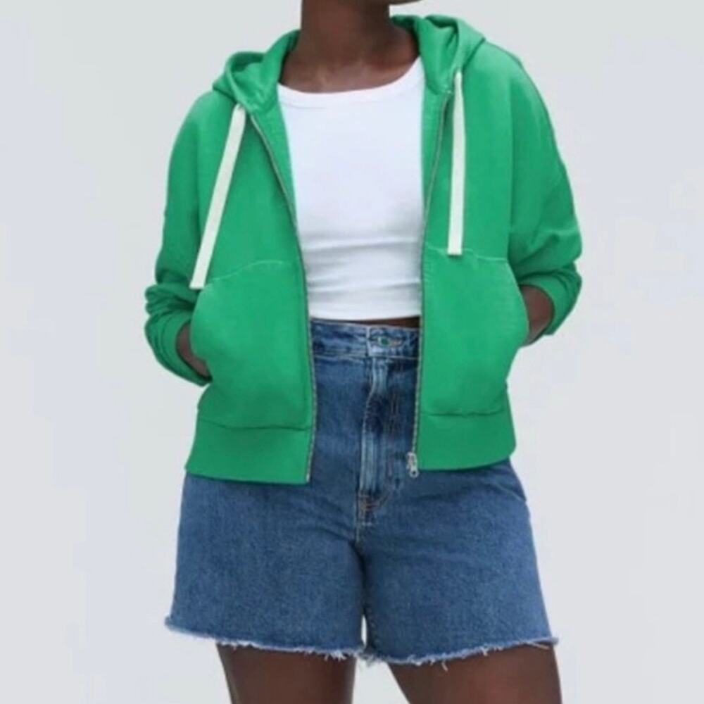 NWT Everlane Boxy Fleece Lined Crop Hoodie Sweatshirt Women's XS Jade Green